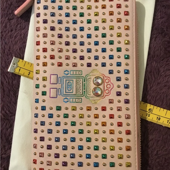 MCM Rainbow Studded Robot Pink Leather Full Size Zipper Wallet - Picture 16 of 16